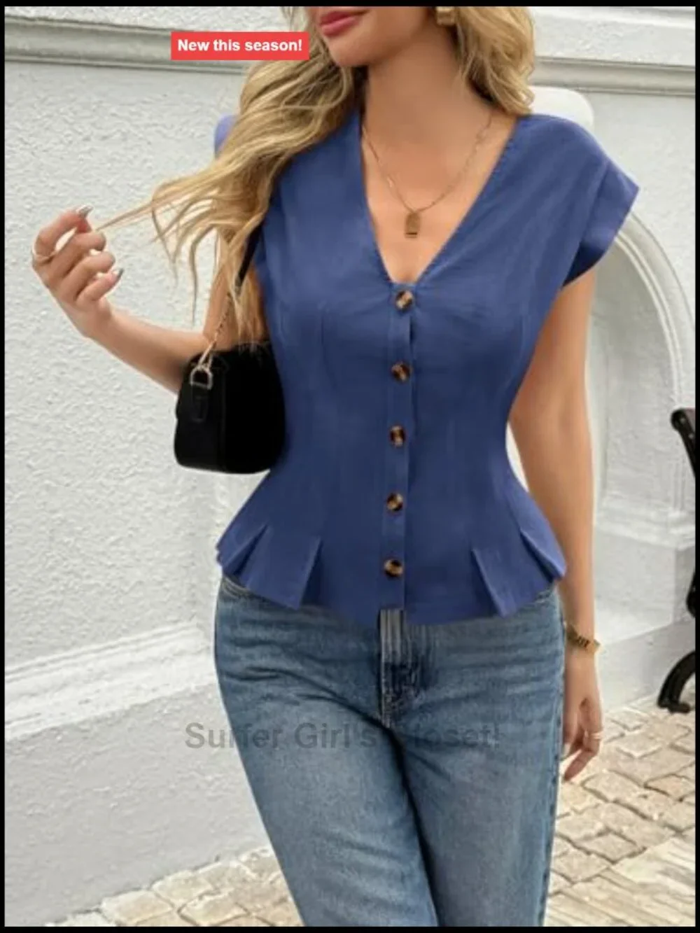 Cotton V-Neck Vest Top Cropped Ruffle Button Up Slim Fit Blouse